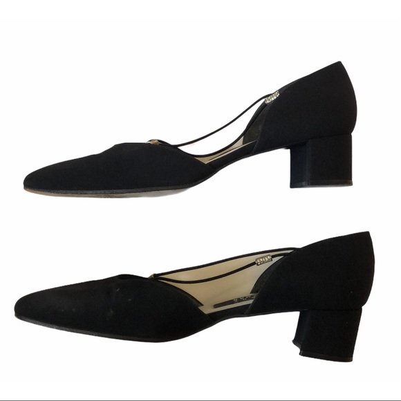Stuart Weitzman Black Canvas Block Heel Shoe - Picture 4 of 6